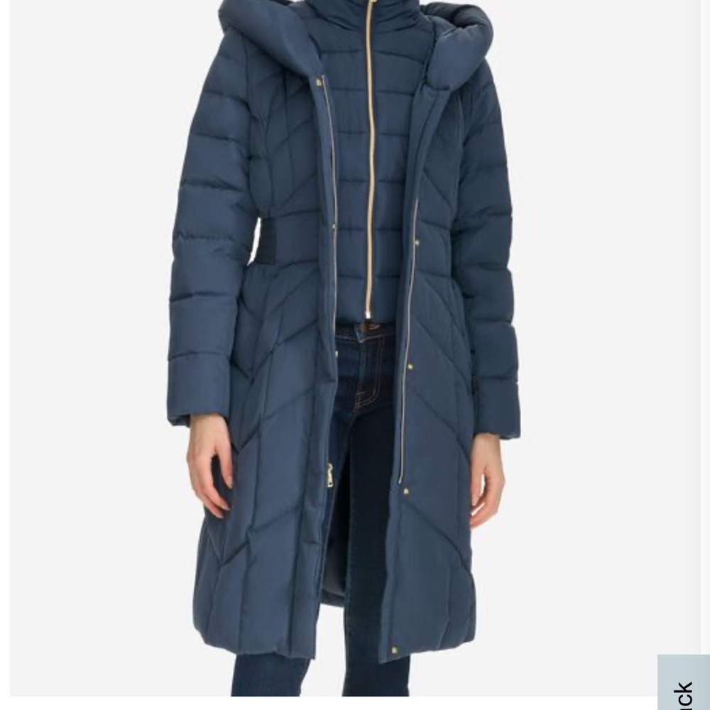 Cole Haan Women's Taffeta Down Coat with Elasticaded Waist Inserts